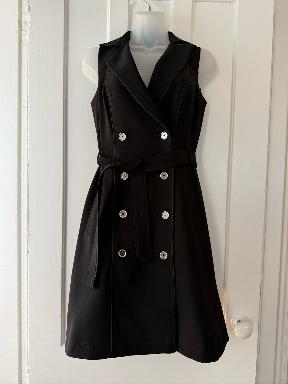 White House Black Market Black Sleeveless Double-Breasted Belted Dress